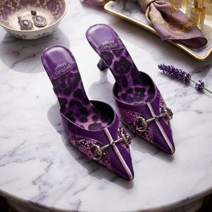 Jeffrey Campbell Purple Pointed Mule Heels with Silver Hardware
